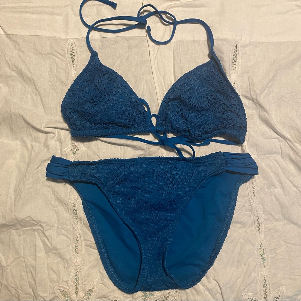 Blue Crochet Lace Swimsuit